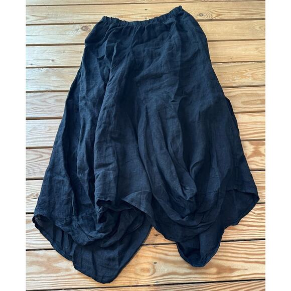 Tempo Paris 100% Linen Skirt Size Medium Women’s Black Pull On - Picture 2 of 7